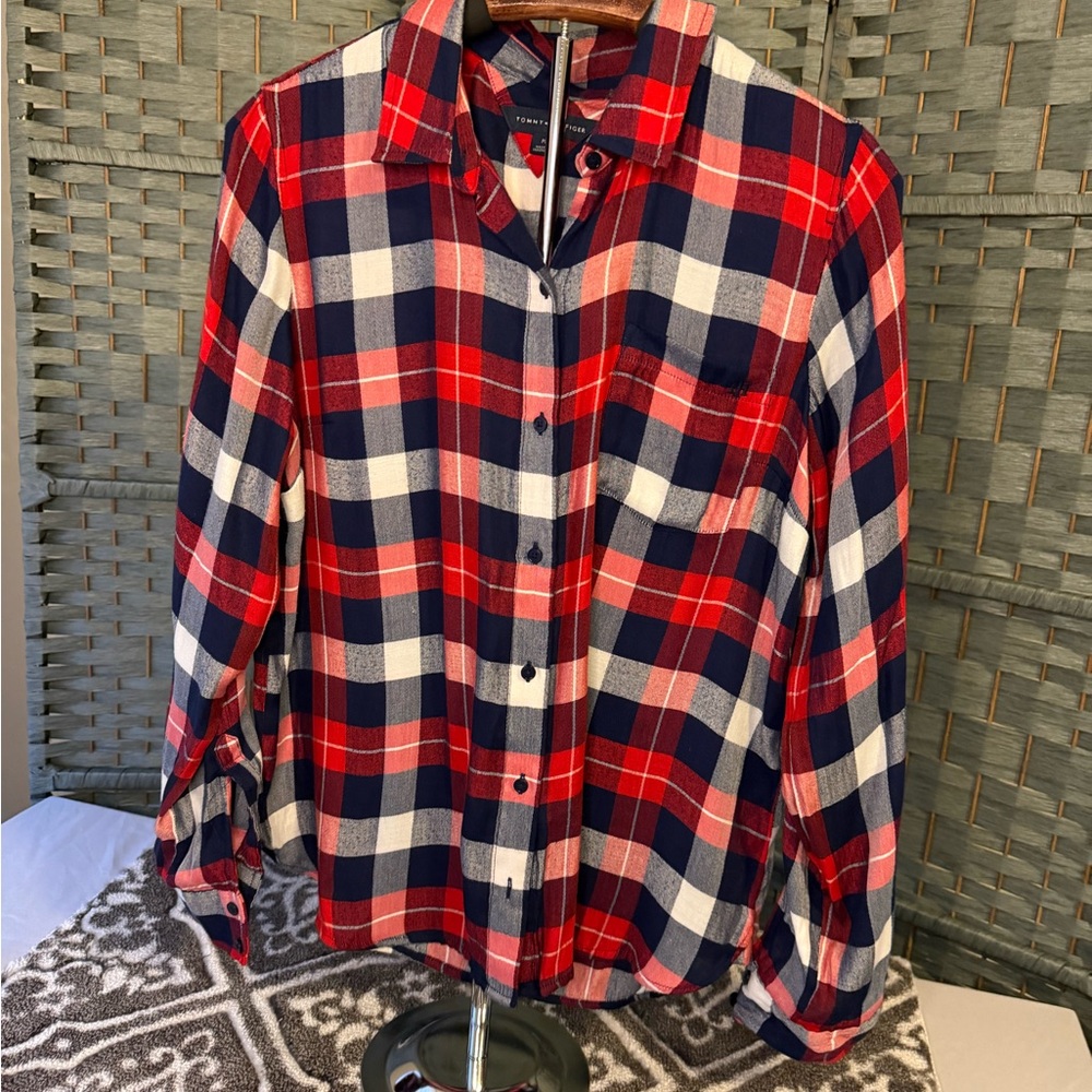 Tommy Hilfiger Red and Navy Plaid Shirt